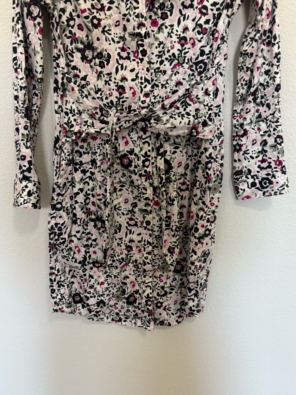 UNTUCKit Simone Tie Waist White Pink Green Floral Buttoned Stretch Shirt Dress 4 - Picture 4 of 9
